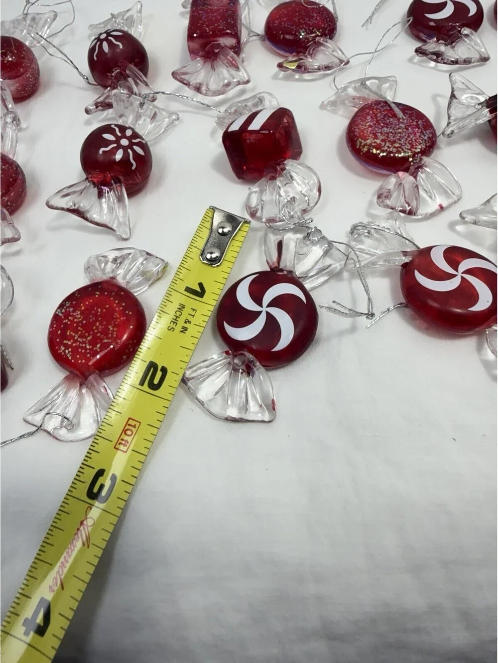Vintage Acrylic Red White Peppermint Candy Christmas Ornaments Lot of 30
